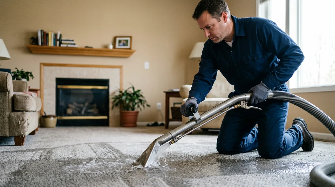 Water damage restoration technician working near Hewlett, NY